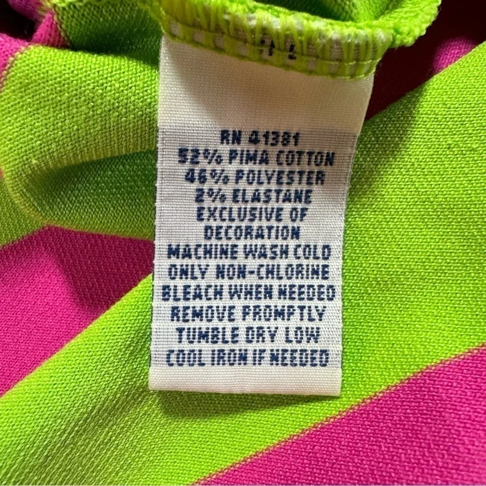 Ralph Lauren Polo Golf Bright Green and Pink Striped Polo, Size Medium